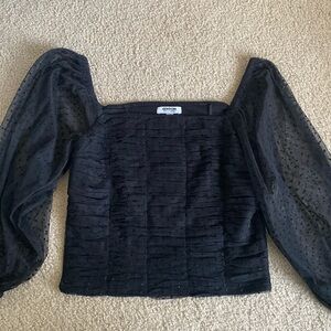 Express Black Ruched Dressy Top with Mesh Balloon Sleeves Blouse size S